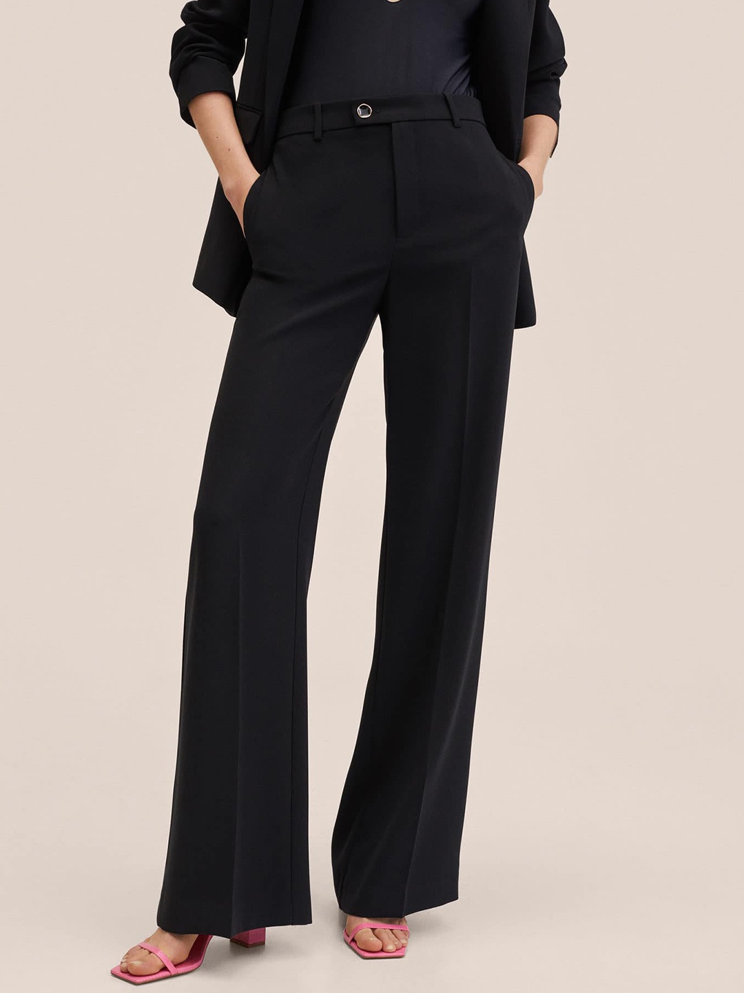 MANGO Women Black Solid Trousers