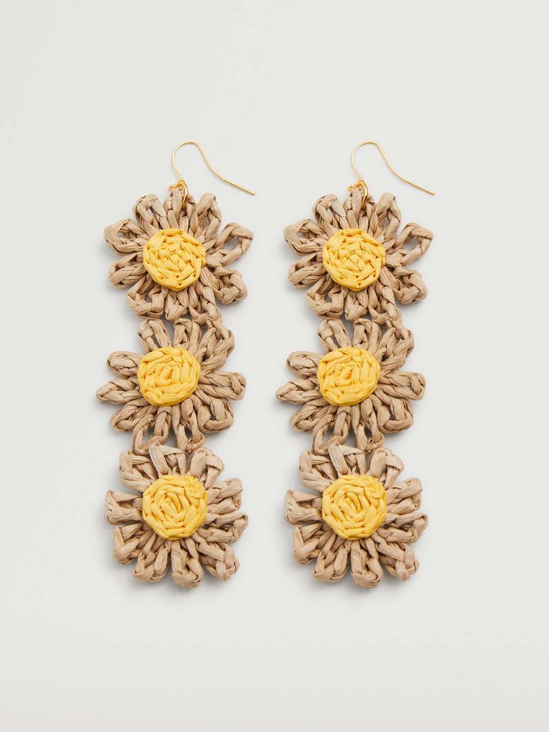 

MANGO Beige & Yellow Floral Drop Earrings