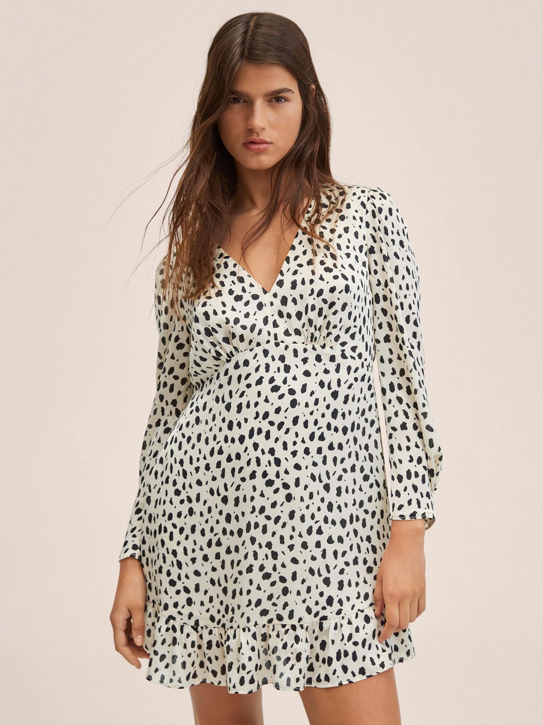 

MANGO Women Cream-Coloured & Black Printed A-Line Mini Dress