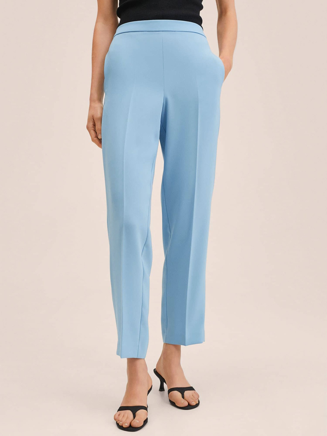 

MANGO Women Blue Straight Fit High-Rise Trousers
