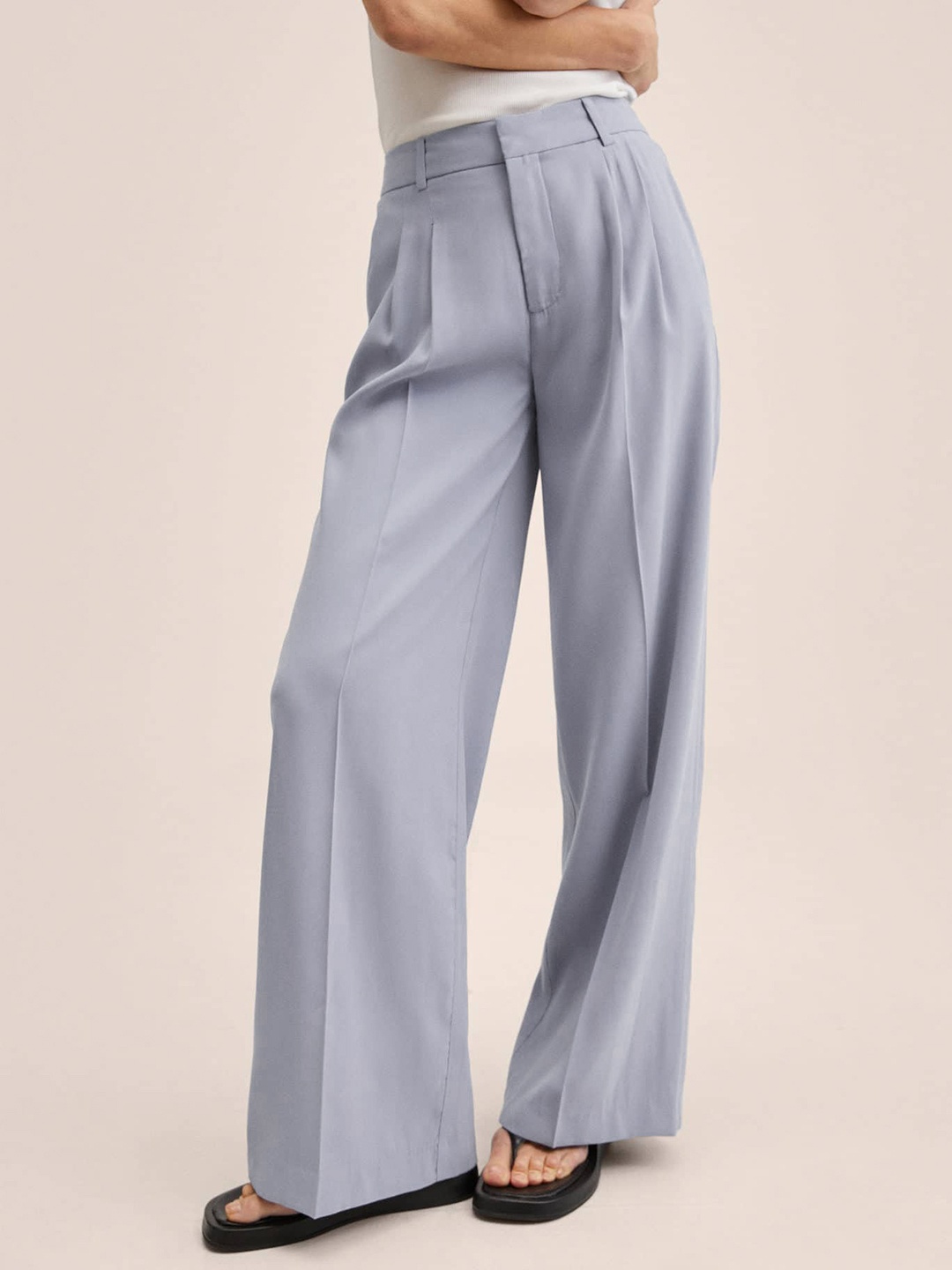 

MANGO Women Blue Pleated Paralllel Trousers
