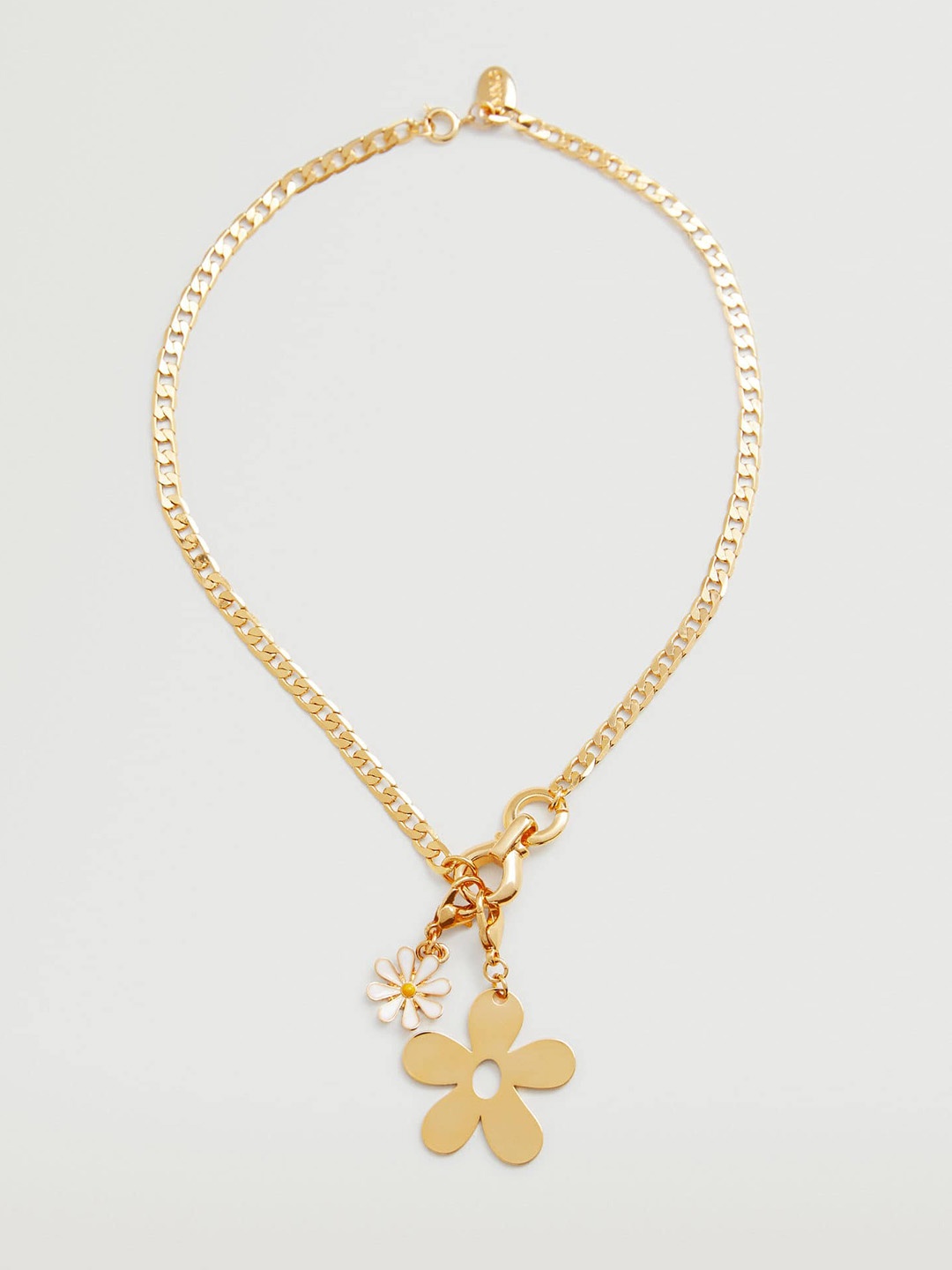 

MANGO Gold-Toned & White Floral Enamelled Pendant & Chain