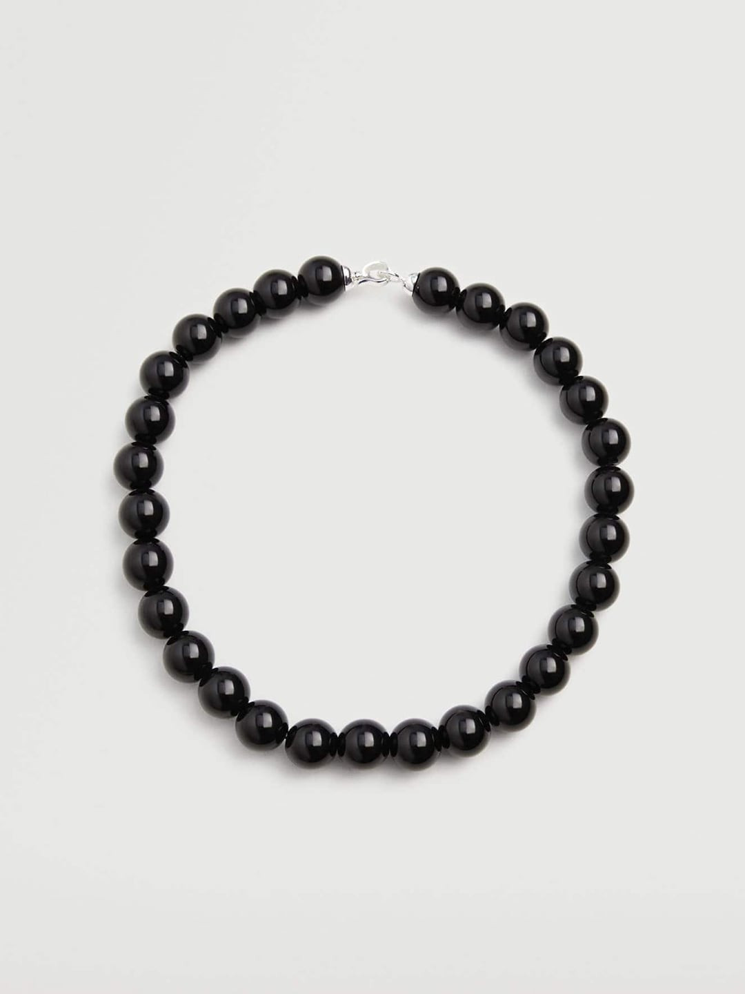 

MANGO Silver-Toned & Black Beaded Necklace