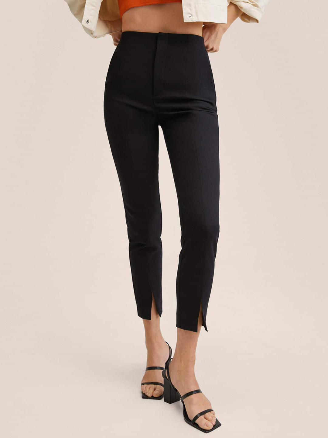 

MANGO Women Black Solid Trousers
