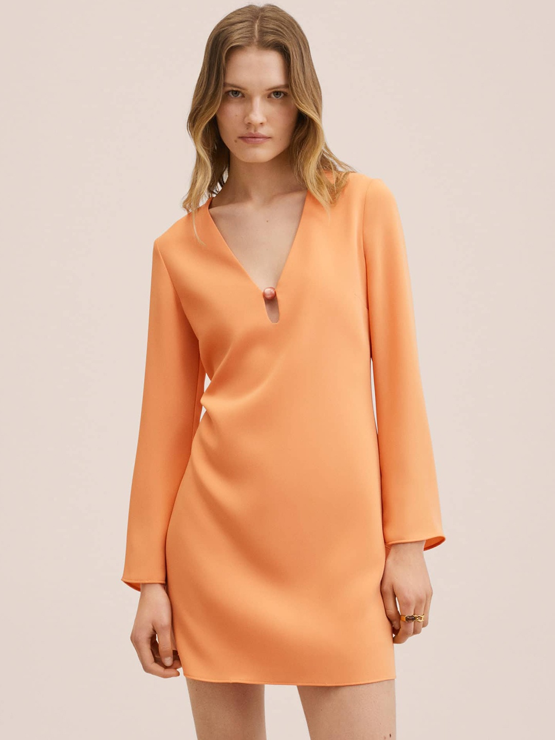 

MANGO Women Orange Solid Cut-Out Detail A-Line Mini Dress