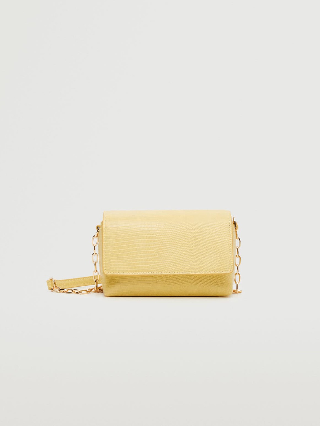

MANGO Yellow Snakeskin Textured Structured Sling Bag with Non-Detachable Sling Strap