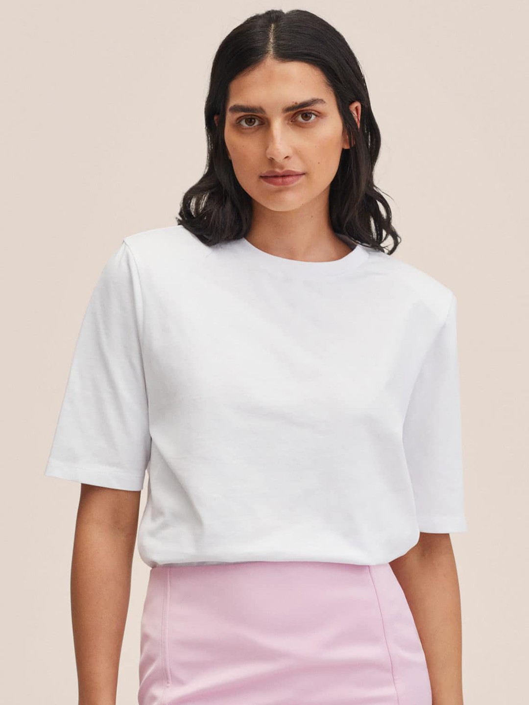 

MANGO Women White Solid Monochrome Pure Cotton T-shirt