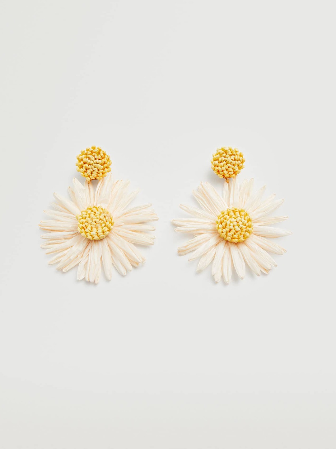 

MANGO Cream-Coloured & Yellow Floral Drop Earrings