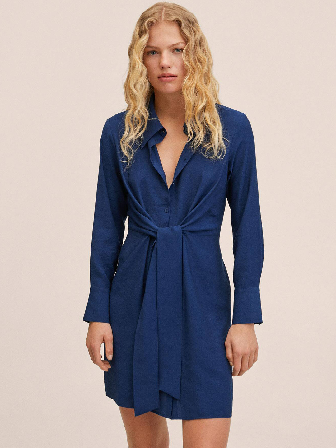 

MANGO Navy Blue Shirt Mini Dress