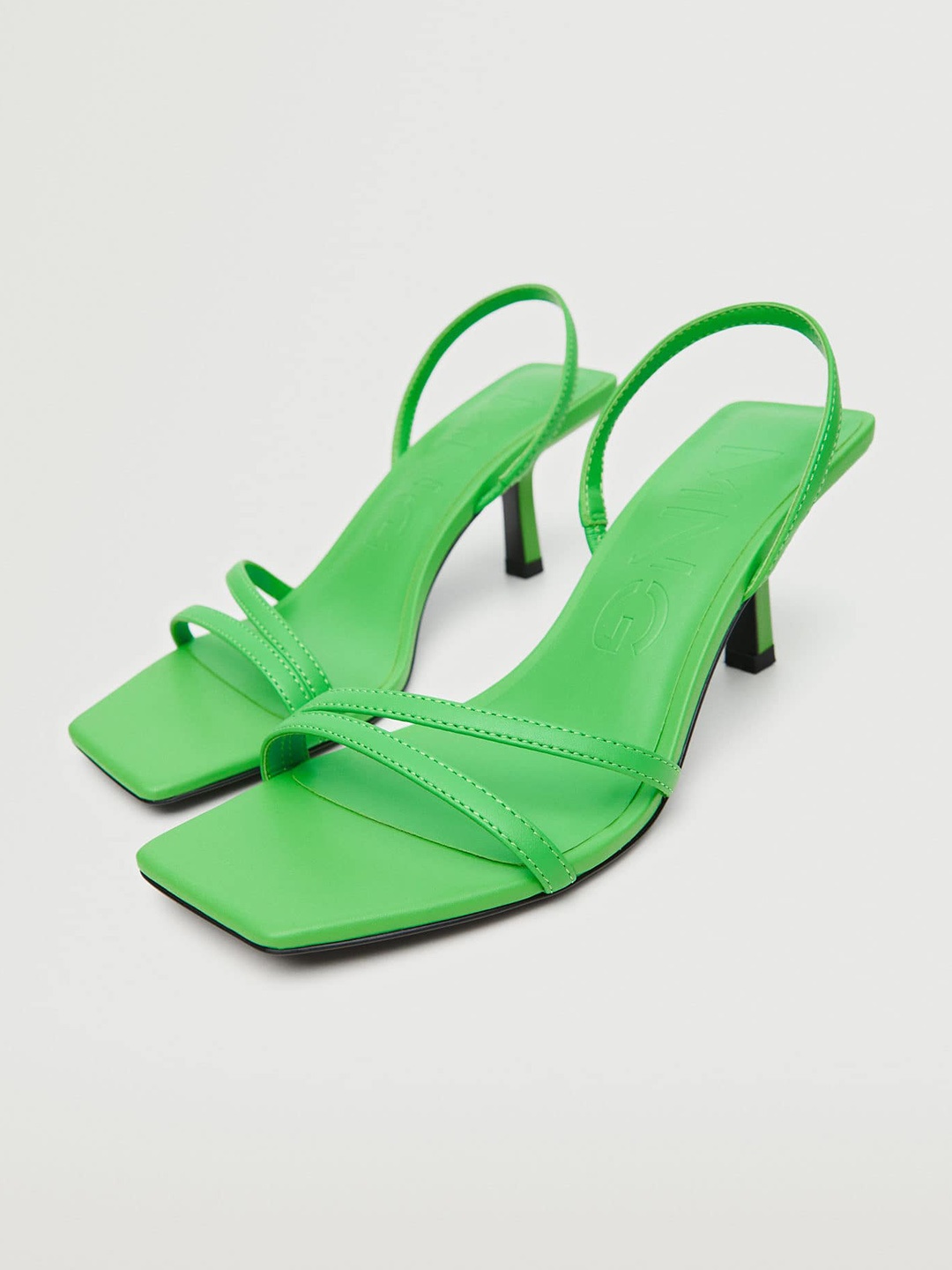 

MANGO Women Green Solid Leather Heels