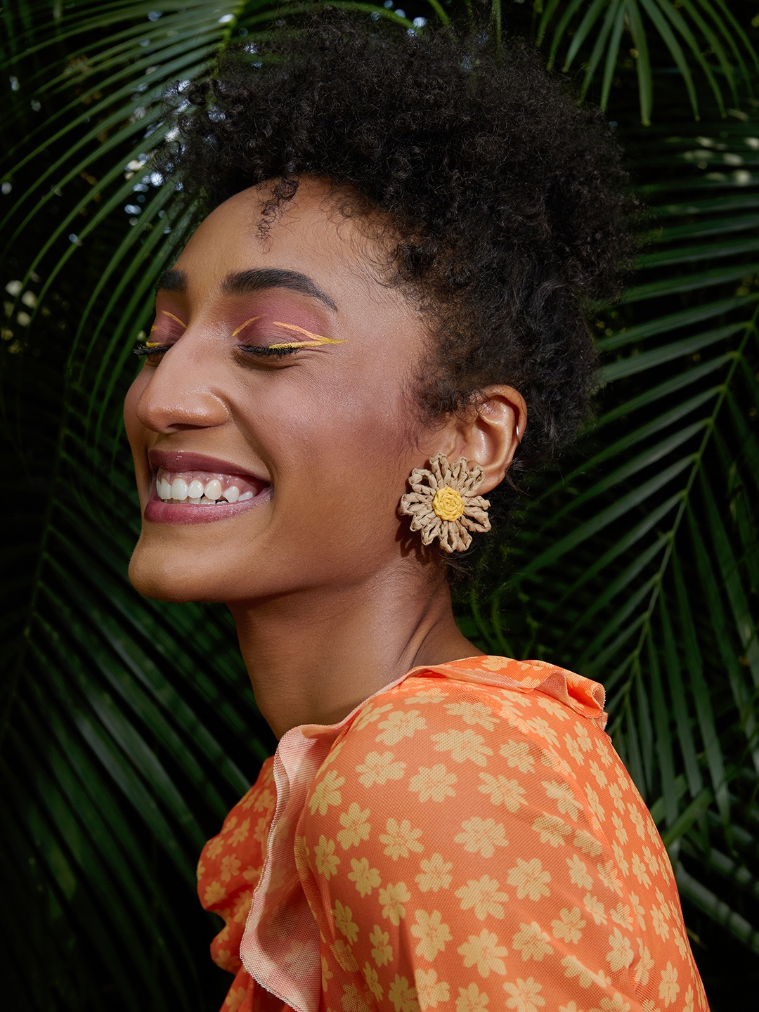 

MANGO Beige & Yellow Oversized Floral Studs