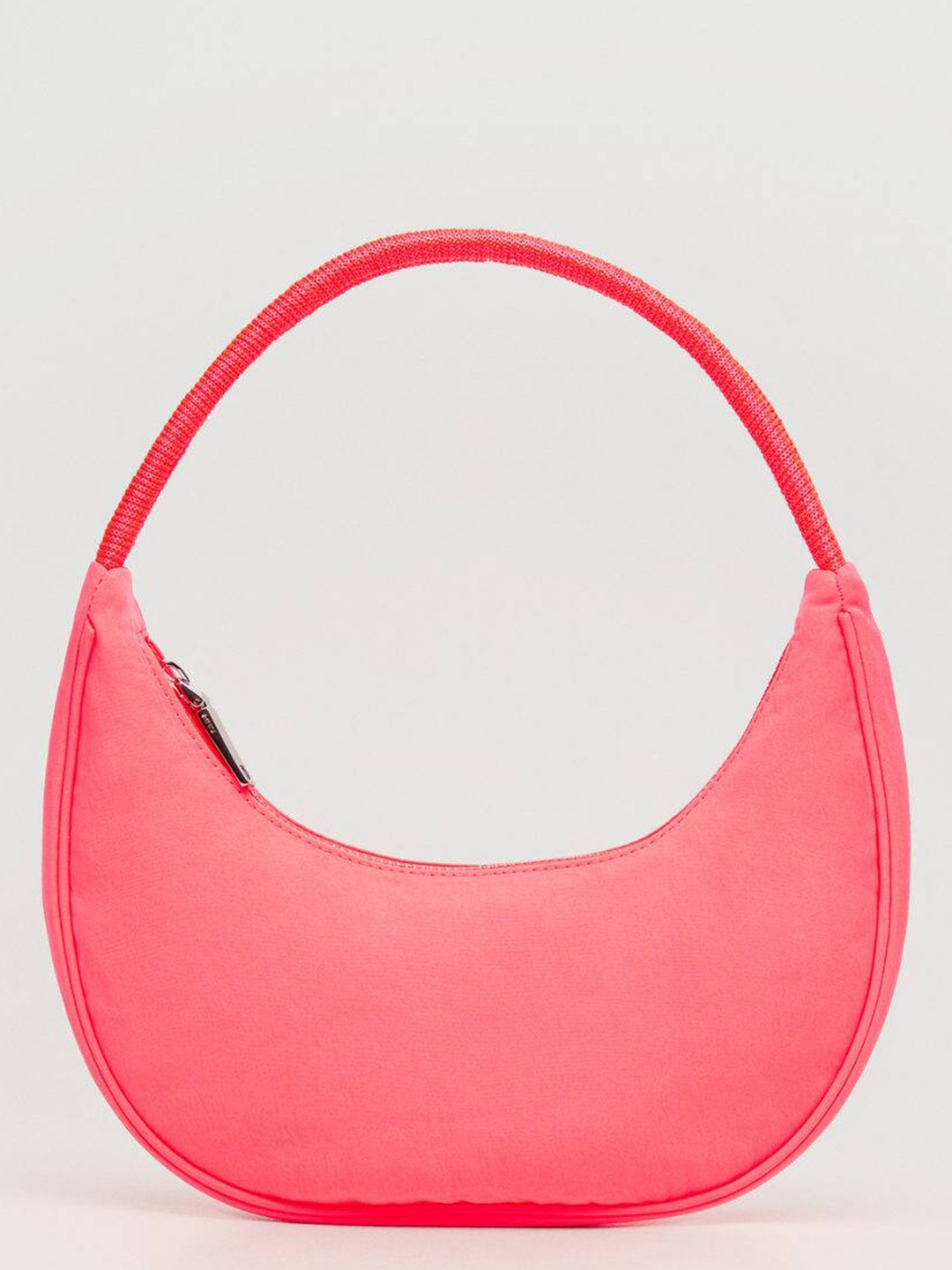 

MANGO Coral Pink Solid Baguette Bag