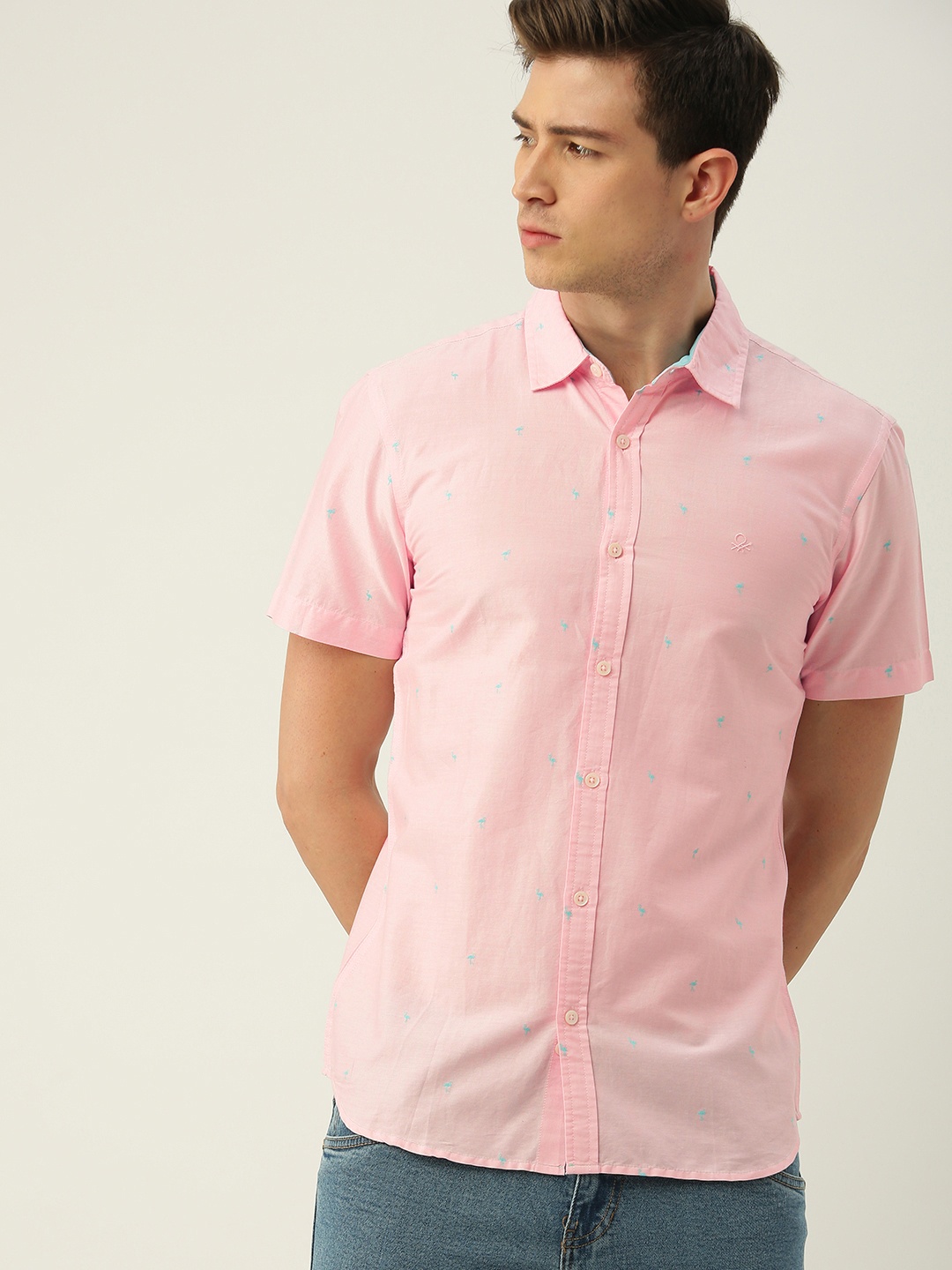 

United Colors of Benetton Men Pink Woven-Design Casual Shirt