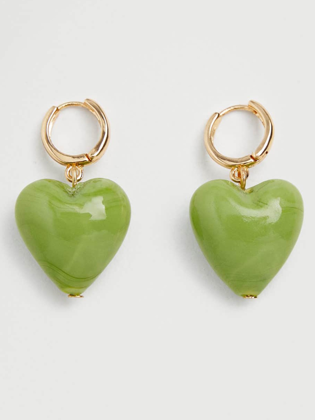 

MANGO Green & Gold-Toned Heart Shaped Drop Earrings