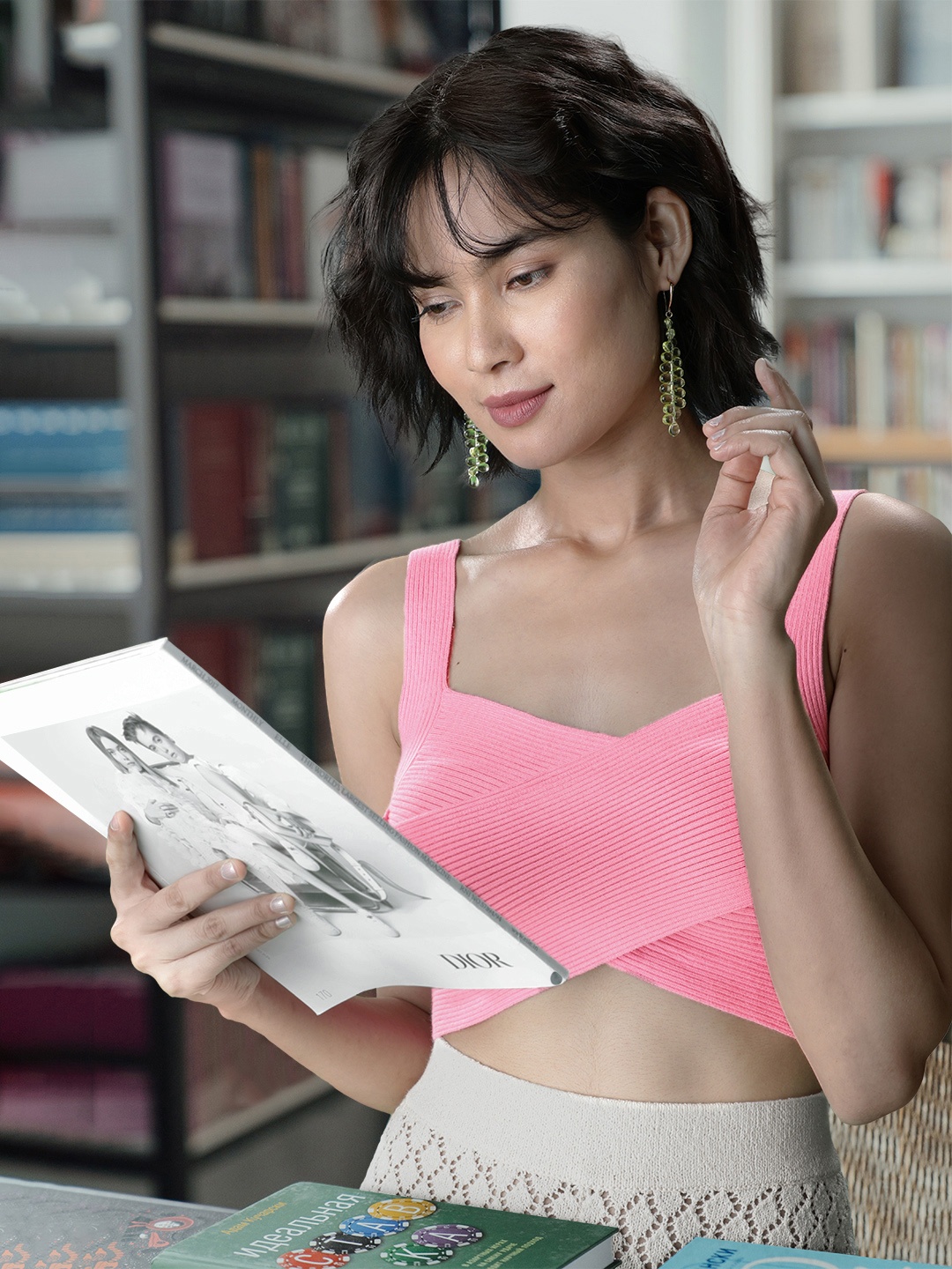 

MANGO Pink Knitted Wrap Crop Top