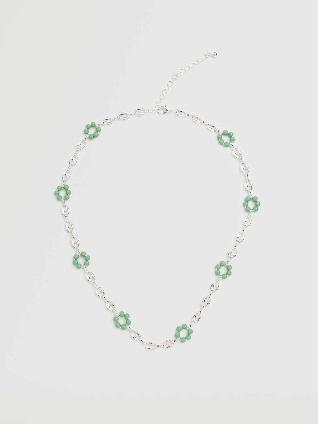 

MANGO Silver-Toned & Green Beaded Necklace