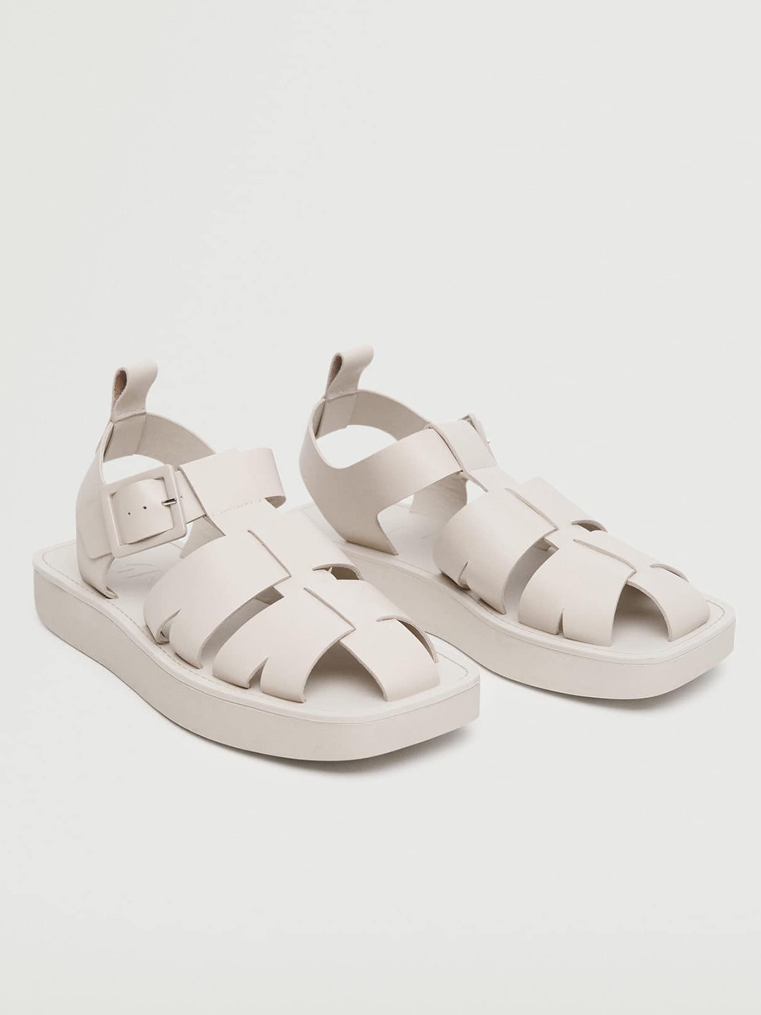 

MANGO Women Grey Solid Open Toe Flats