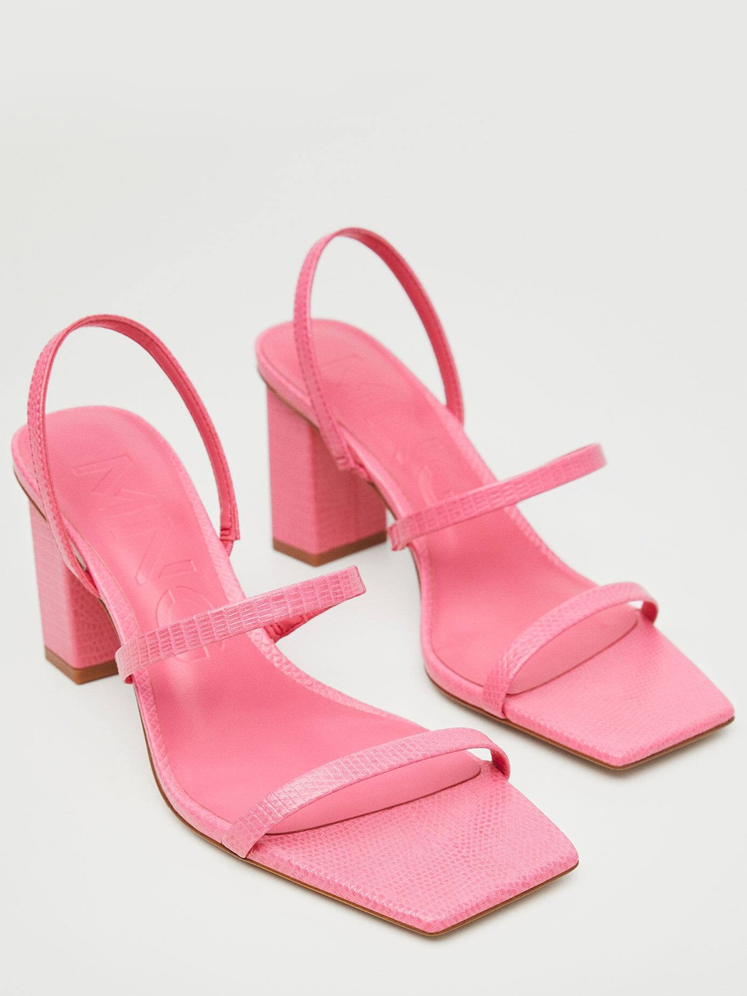 

MANGO Pink Textured Block Heels