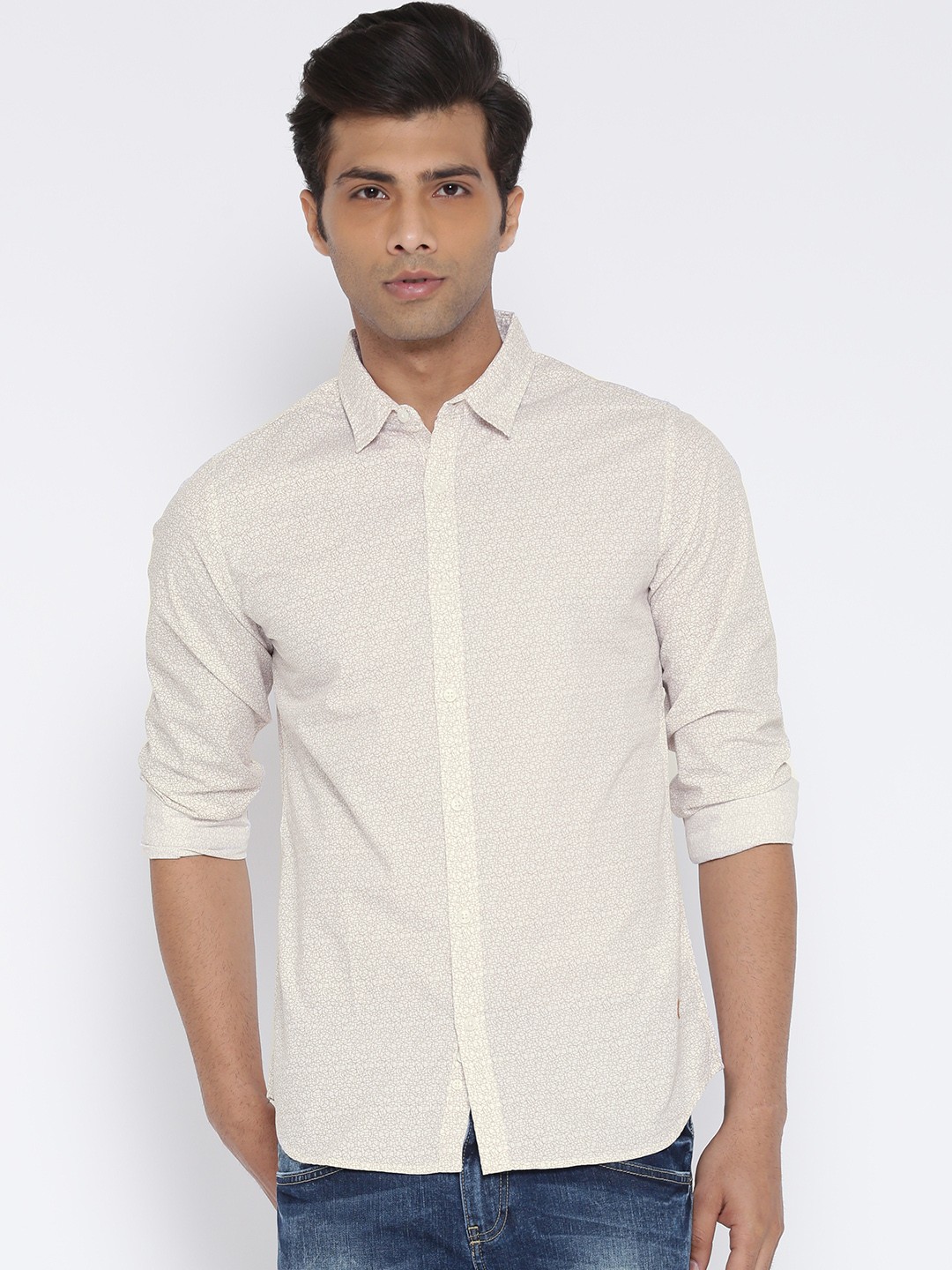 

United Colors of Benetton Men White & Brown Printed Casual Shirt