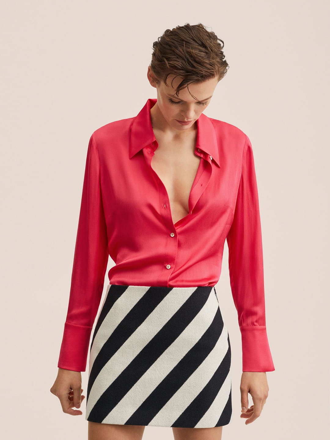 

MANGO Women Fuchsia Solid Casual Shirt