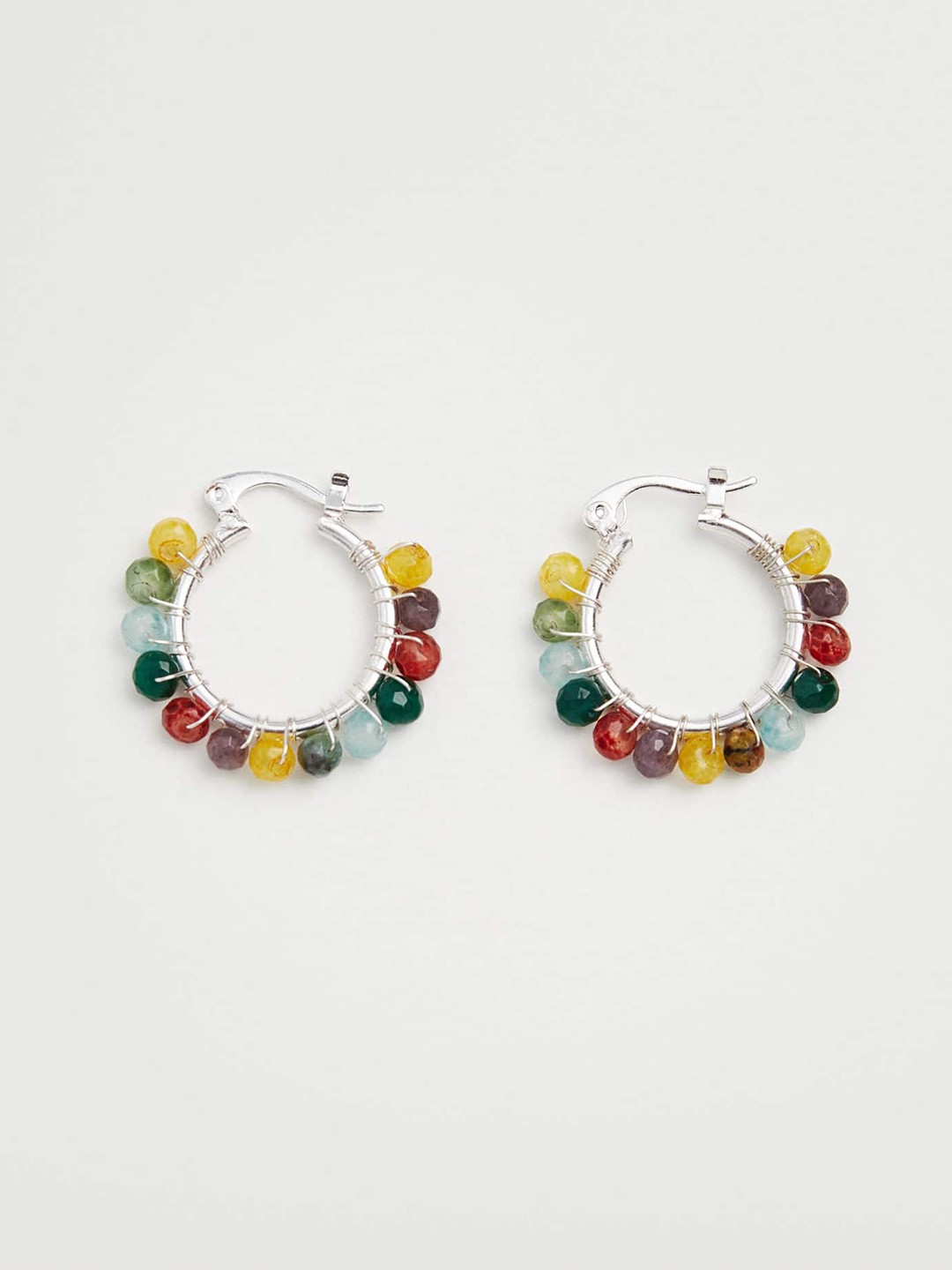 

MANGO Multicoloured Beaded Circular Hoop Earrings, Multi