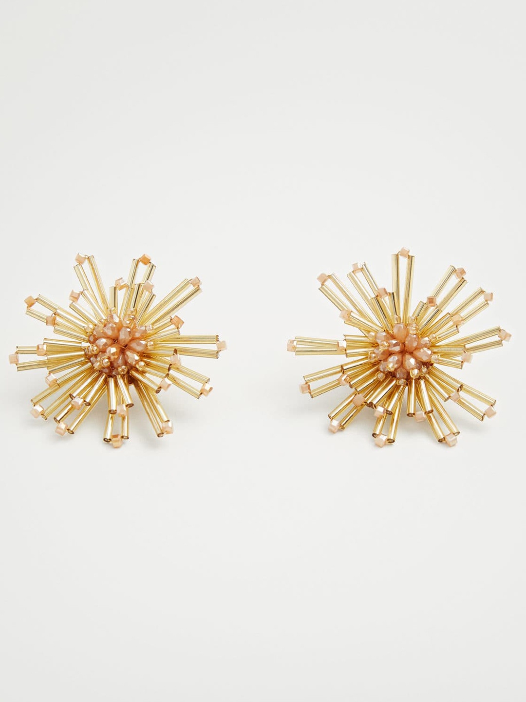 

MANGO Gold-Toned & Peach-Coloured Circular Beaded Oversized Studs