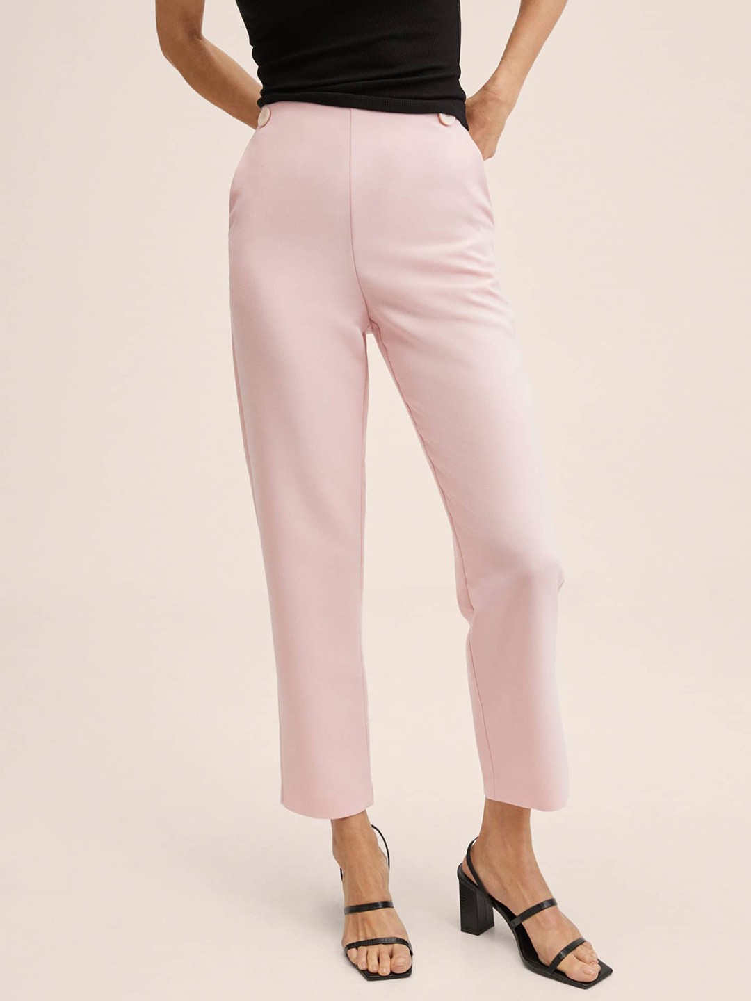 

MANGO Women Pink Solid Trousers