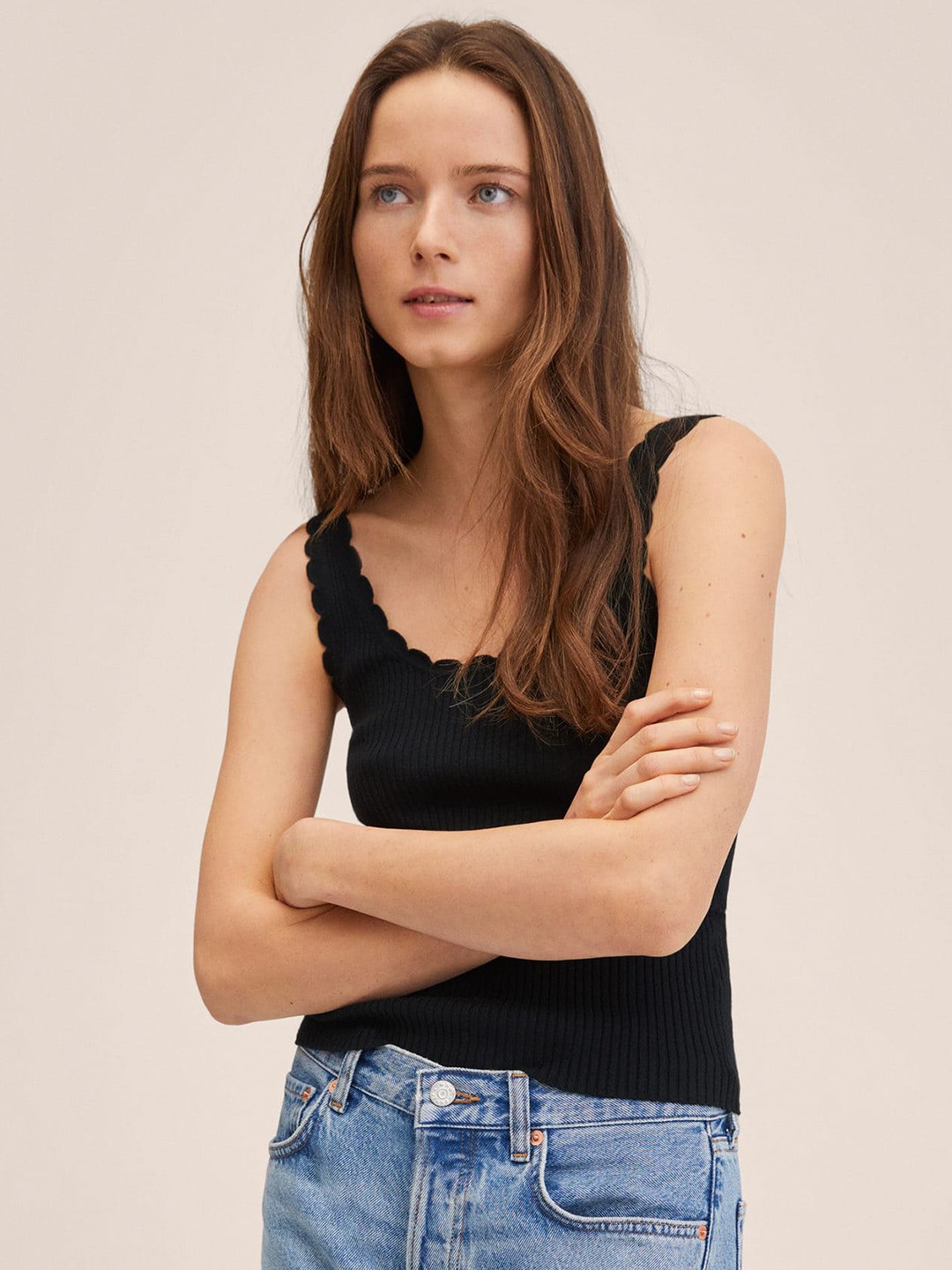 

MANGO Women Black Cable Knit Top