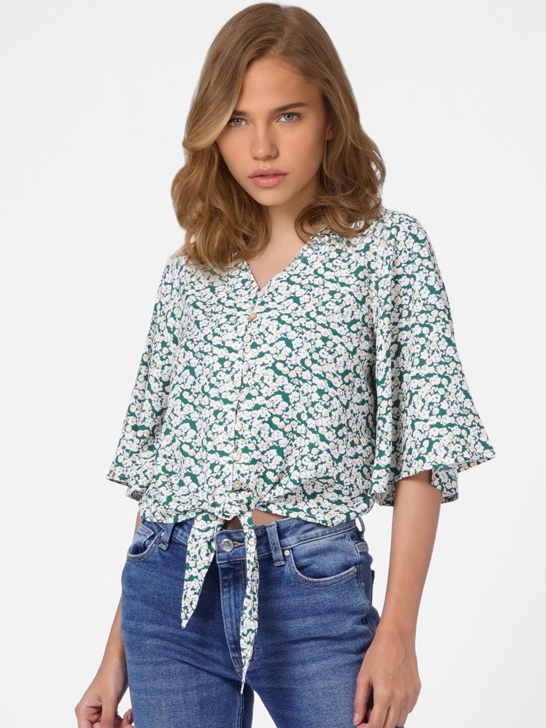 

ONLY Green Floral Print Top