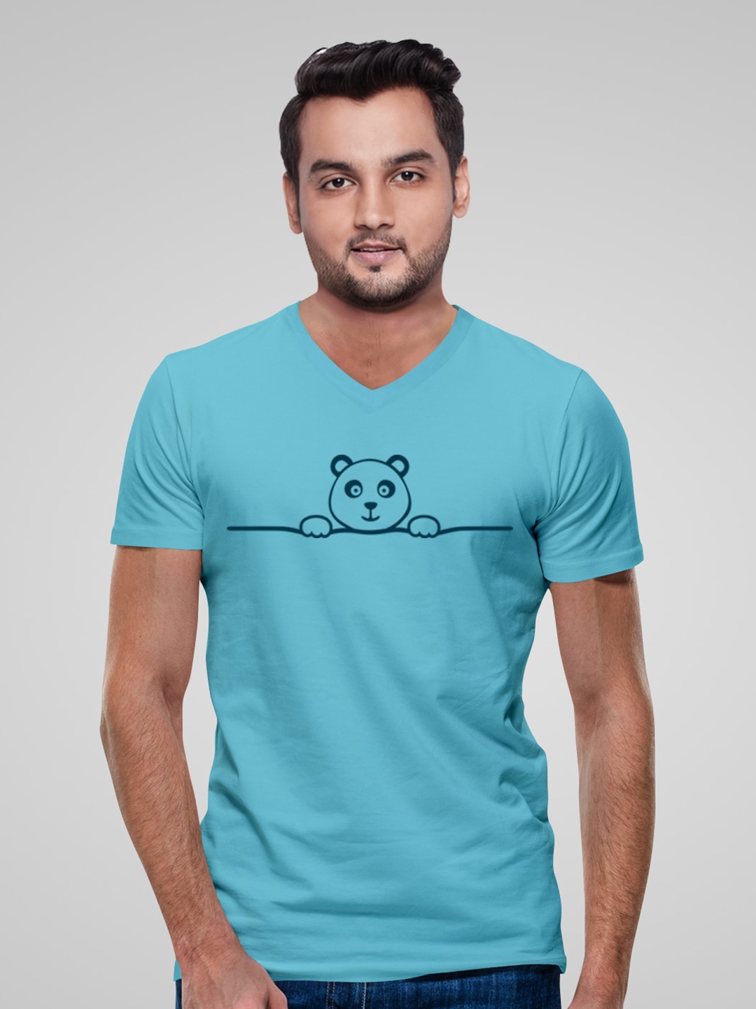 

Pootlu Men Blue Printed V-Neck T-shirt