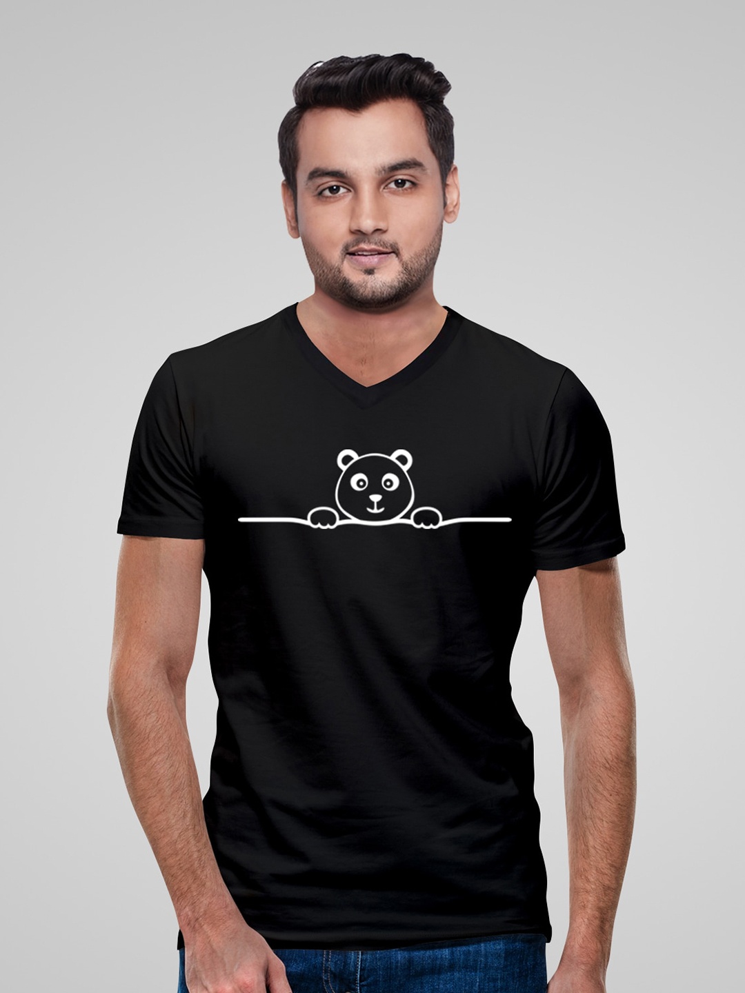 

Pootlu Men Black Printed V-Neck T-shirt