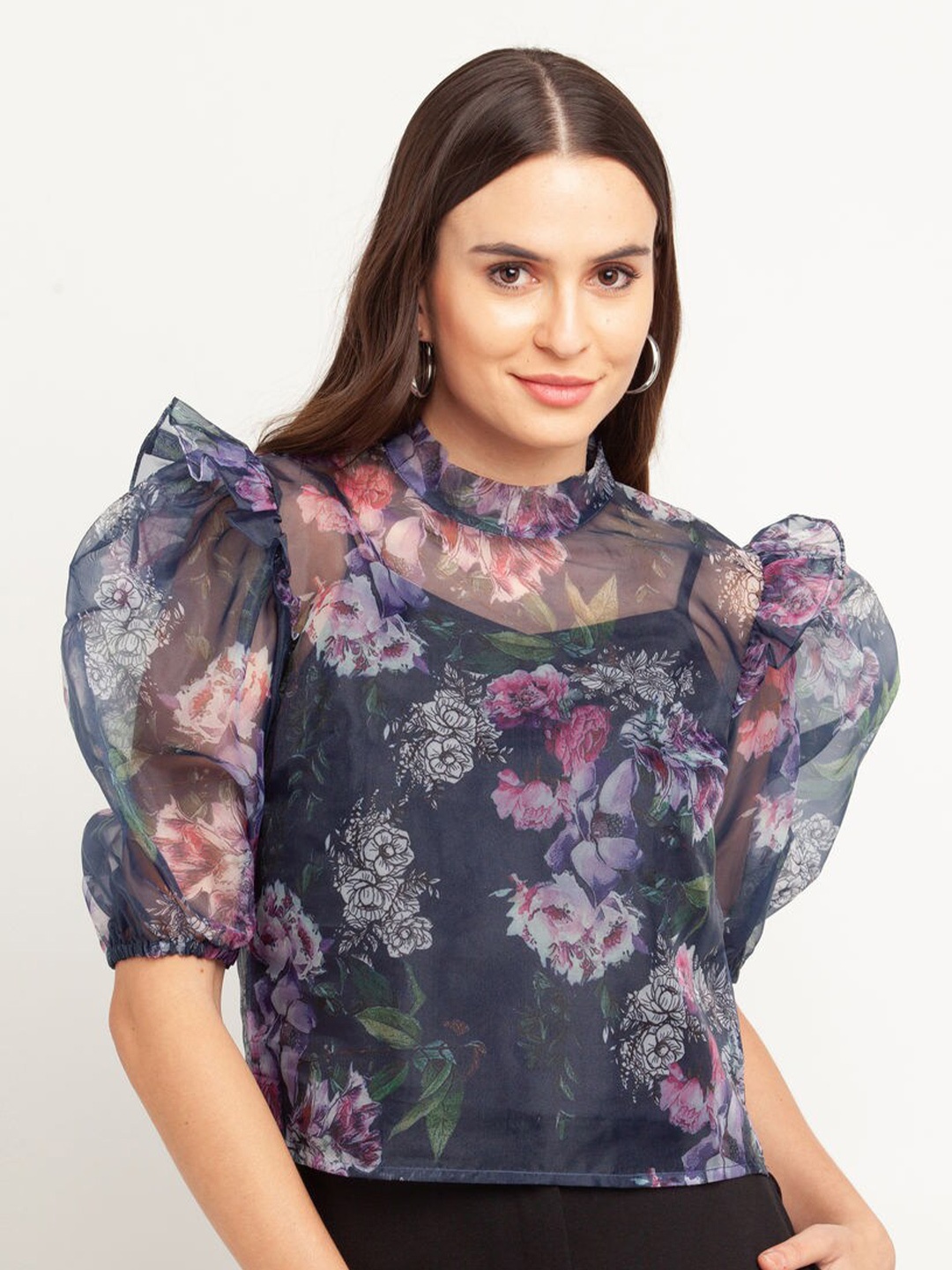 

Zink London Women Blue Floral Printed Top