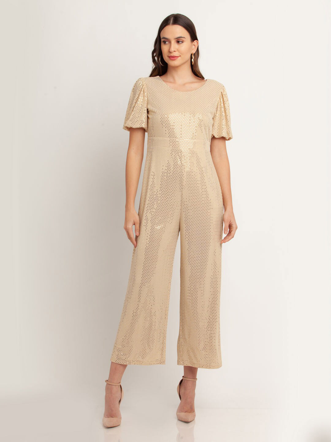 

Zink London Beige Embellished Basic Jumpsuit