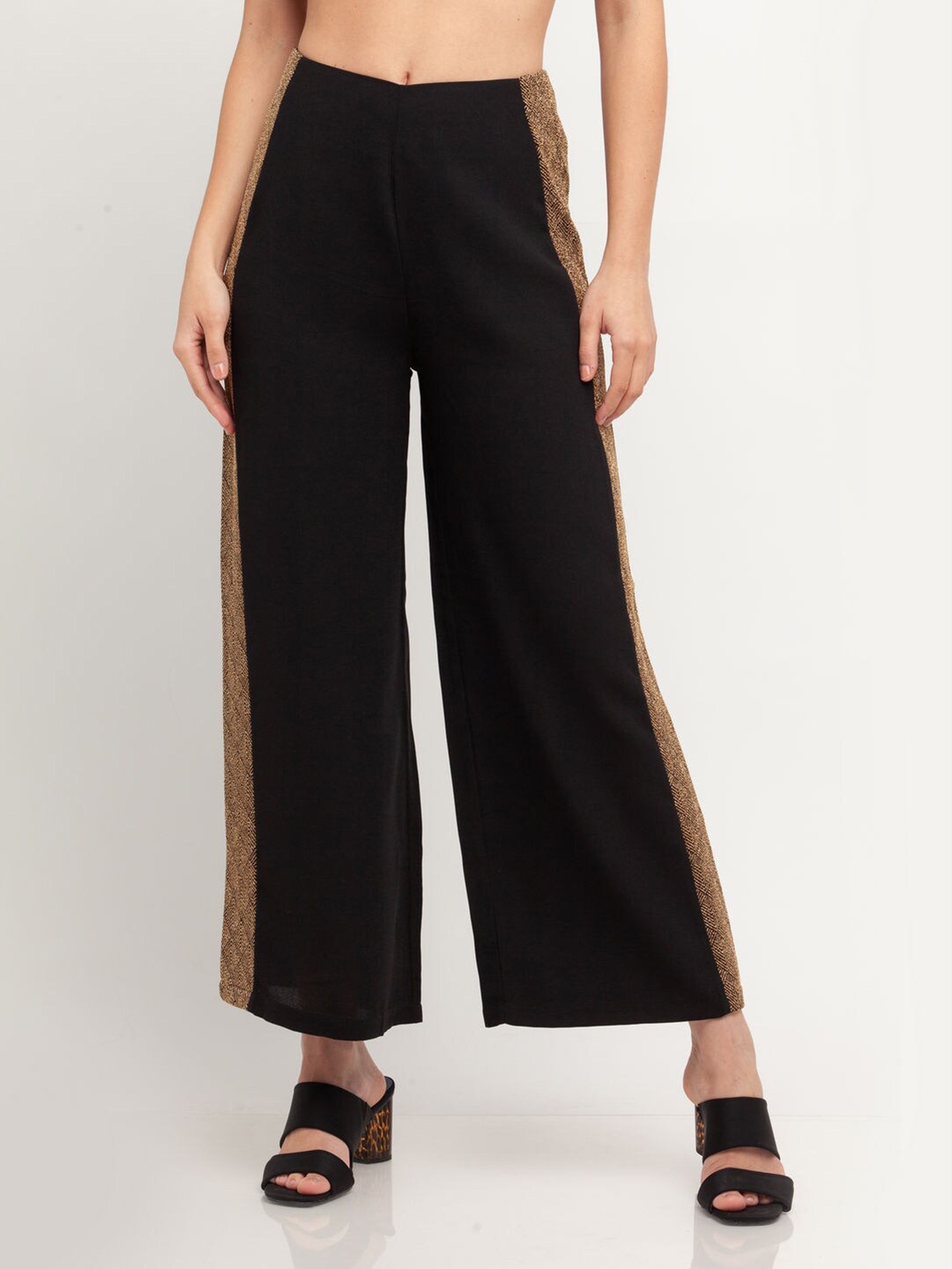 

Zink London Women Black & Brown Flared Palazzos