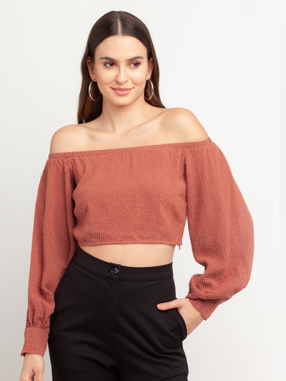 

Zink London Pink Off-Shoulder Bardot Crop Top