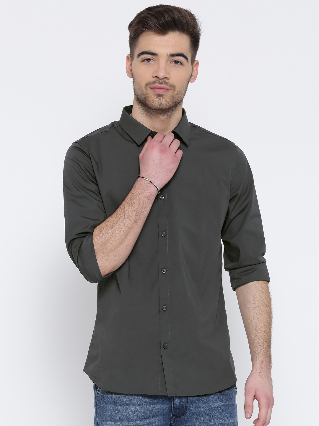 

United Colors of Benetton Men Grey Solid Casual Shirt