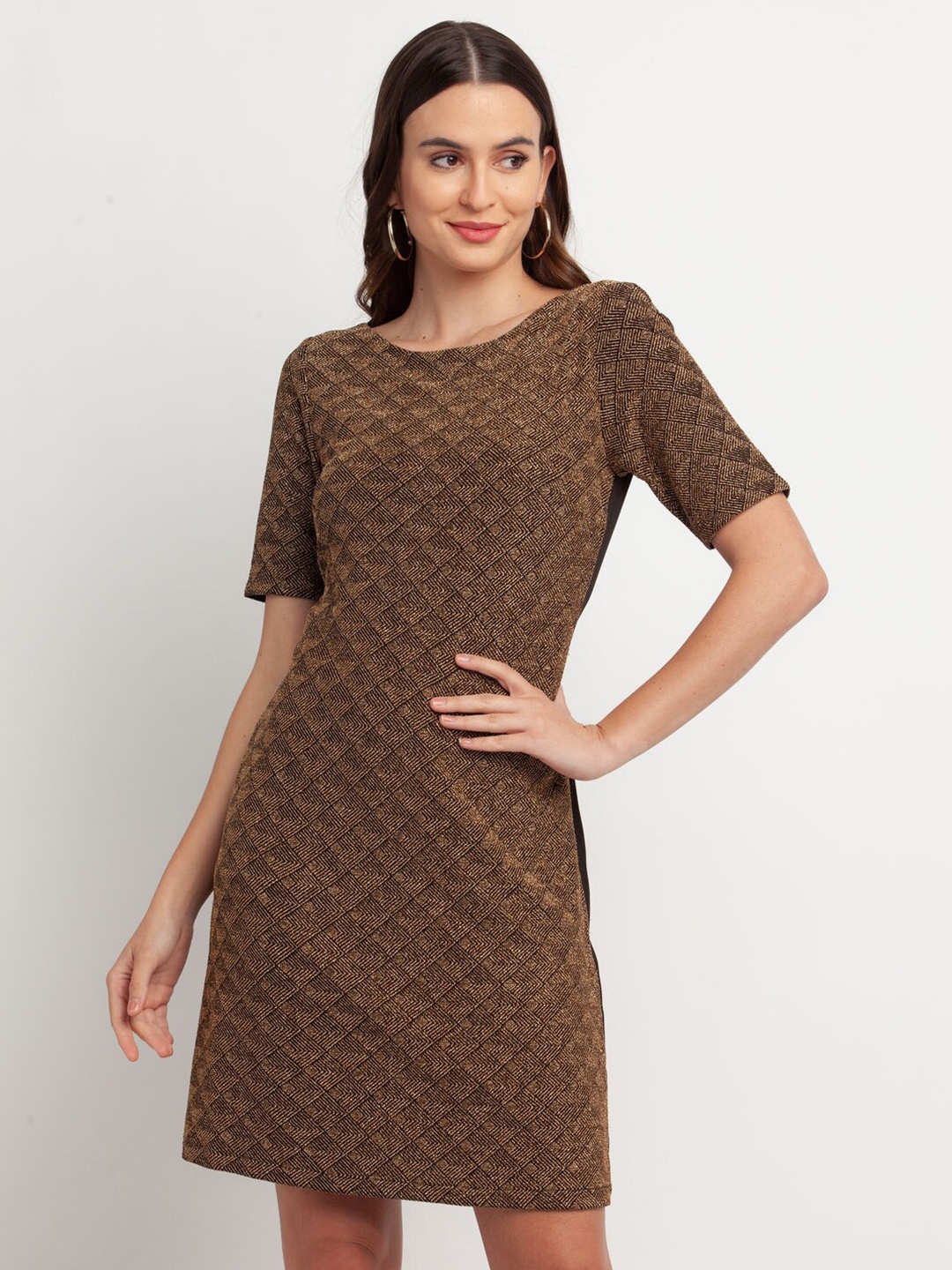 

Zink London Black & Golden Self Design Sheath Dress