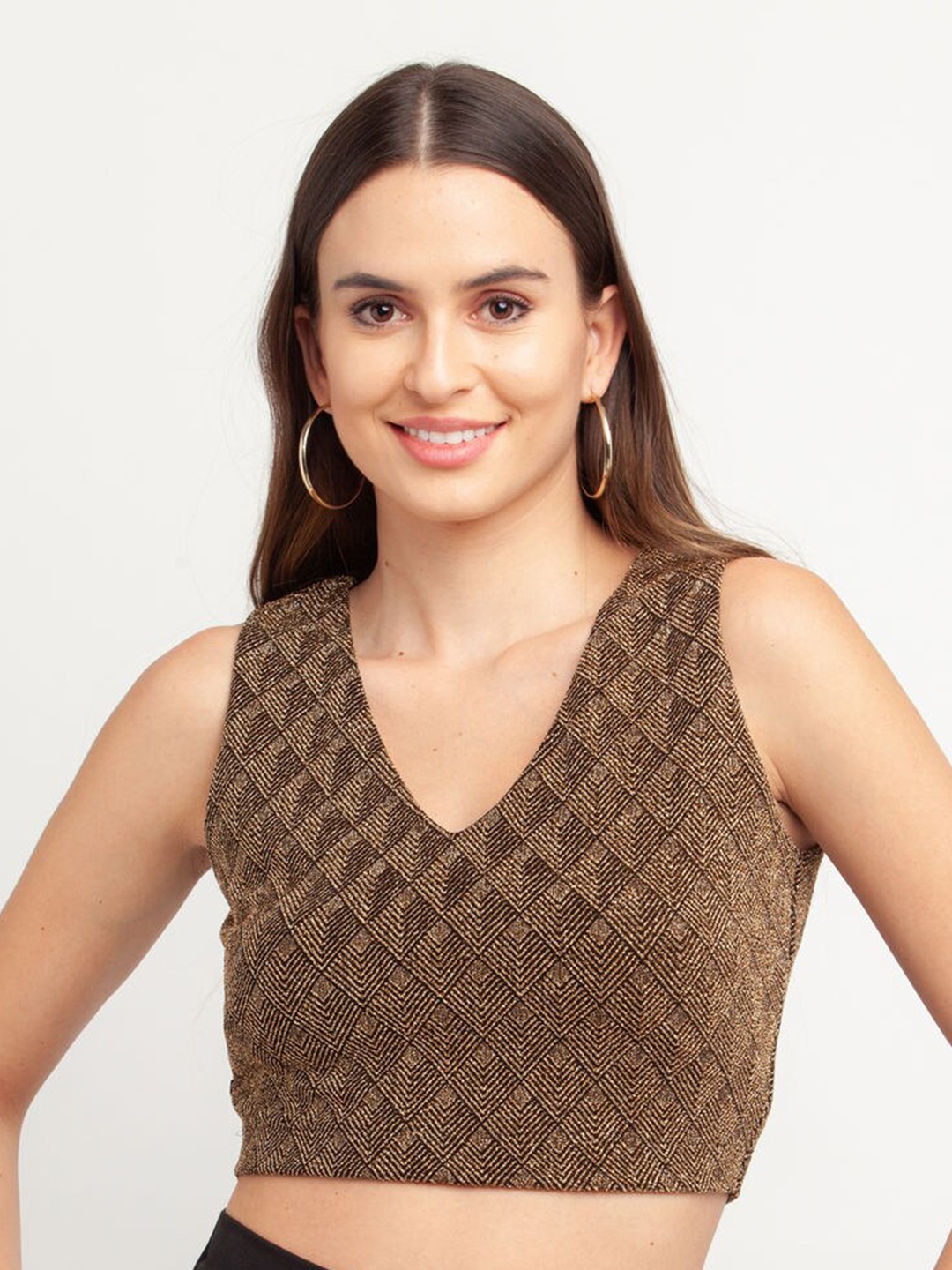 

Zink London Black Self design Crop Top