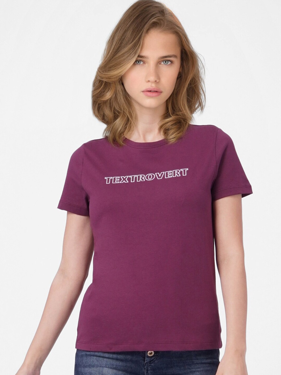 

ONLY Women Purple Typography Printed T-shirt