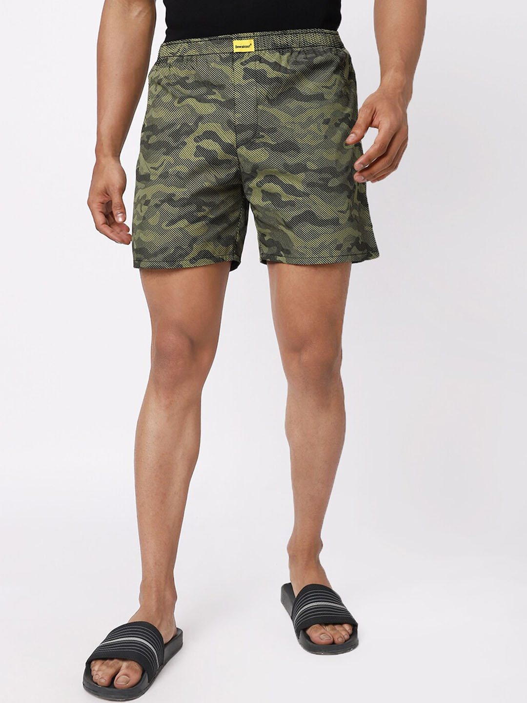 

Bewakoof Men Black & Green Printed Pure Cotton Boxers