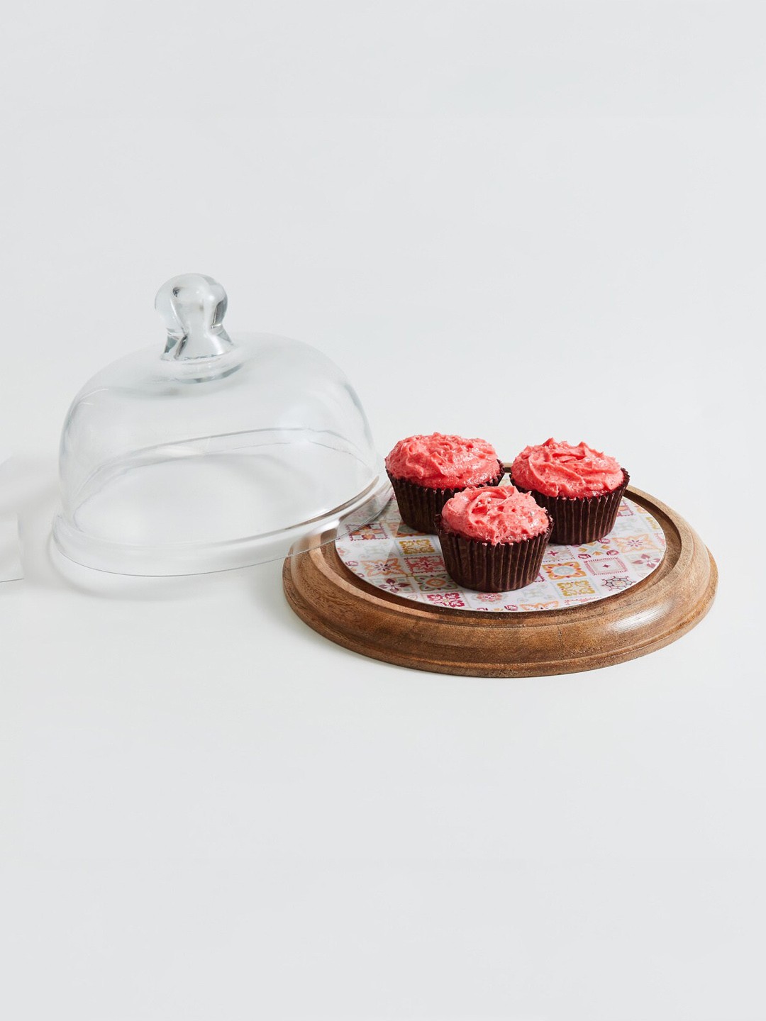 

Home Centre Brown Printed Wooden Cake Stand With Lid