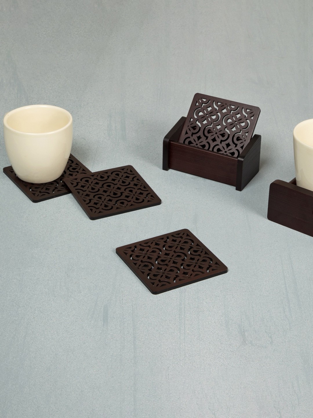 

Home Centre Set of 4 Brown Oakland Textured Coaster with Holder