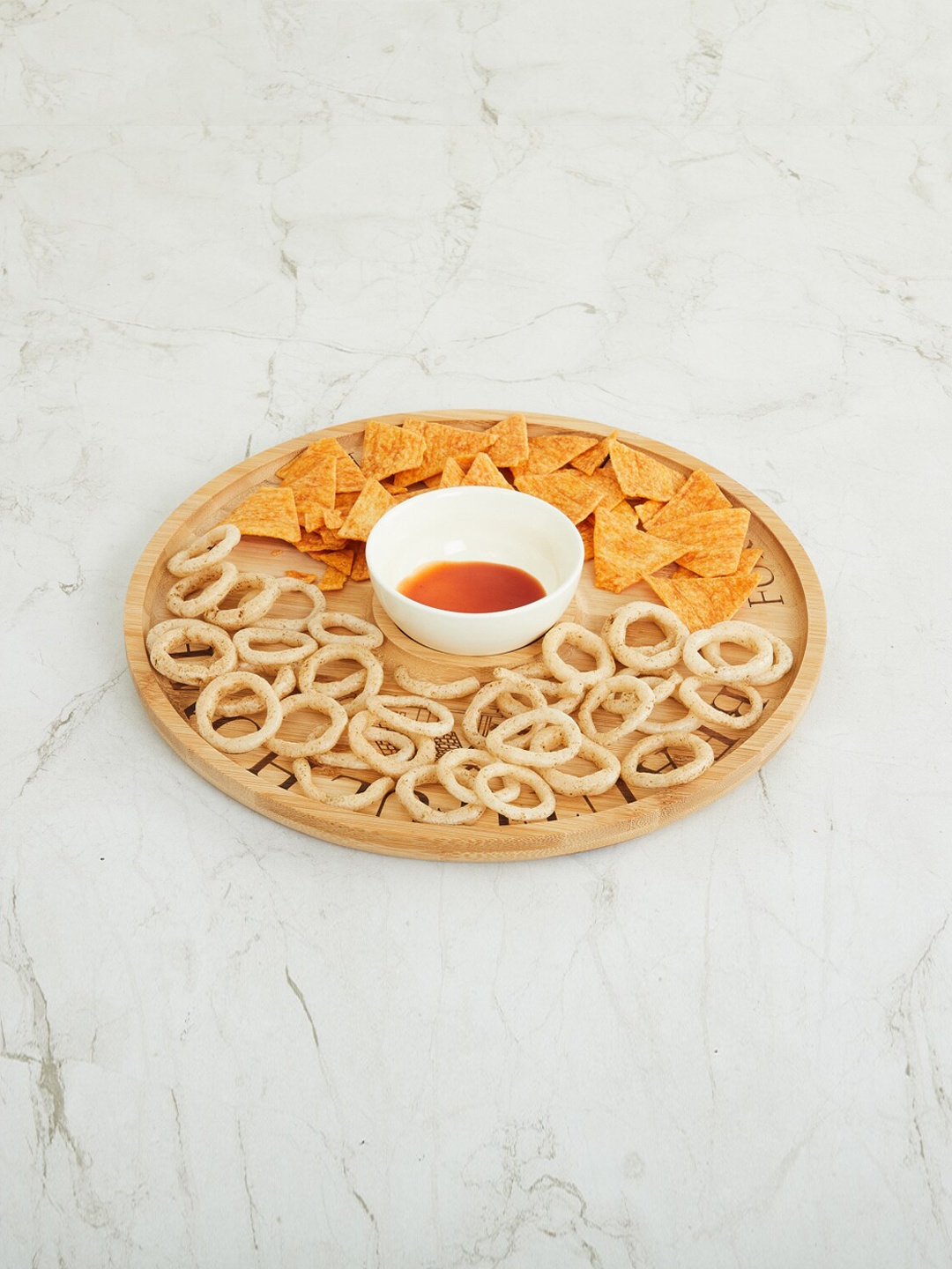 

Home Centre Mendo Brown Solid Bamboo Chip-N-Dip Plate