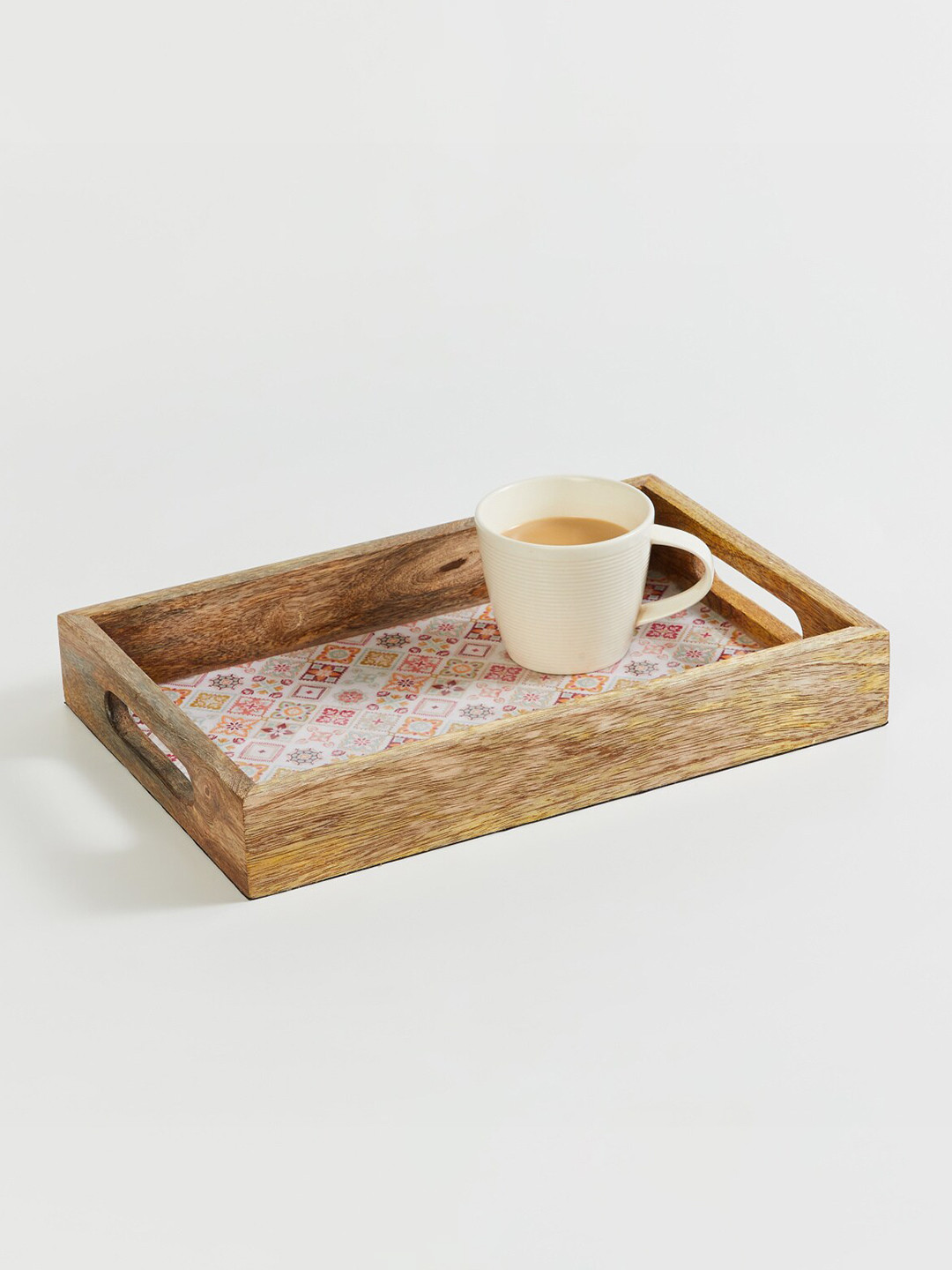 

Home Centre Brown & White Printed Wooden Tray