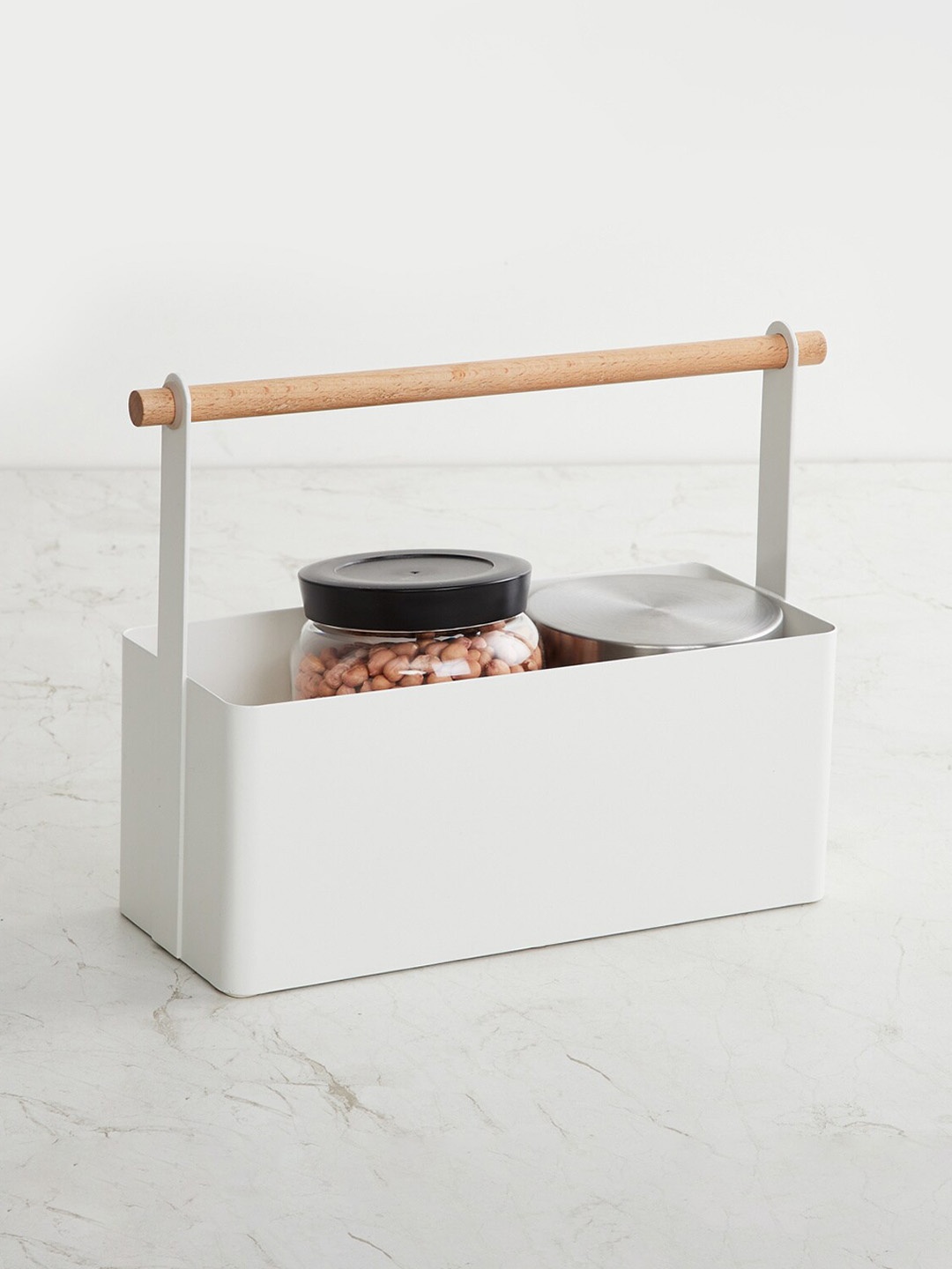 

Home Centre Off White Solid Orion Mattle Metal Caddy Serveware