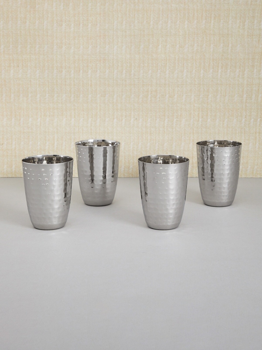 

Home Centre Silver-Toned Pack Of 4 Stainless Steel Textured Glasses & Tumblers