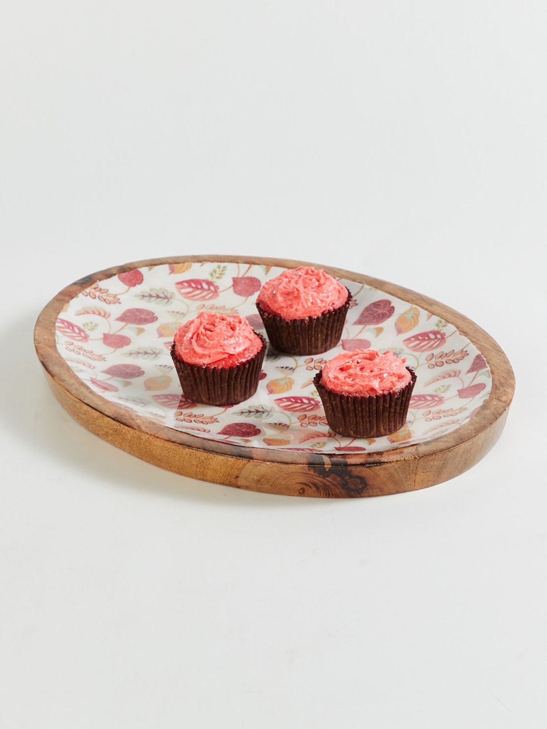 

Home Centre Multi-Coloured Printed Wooden Leaves Oval Platter