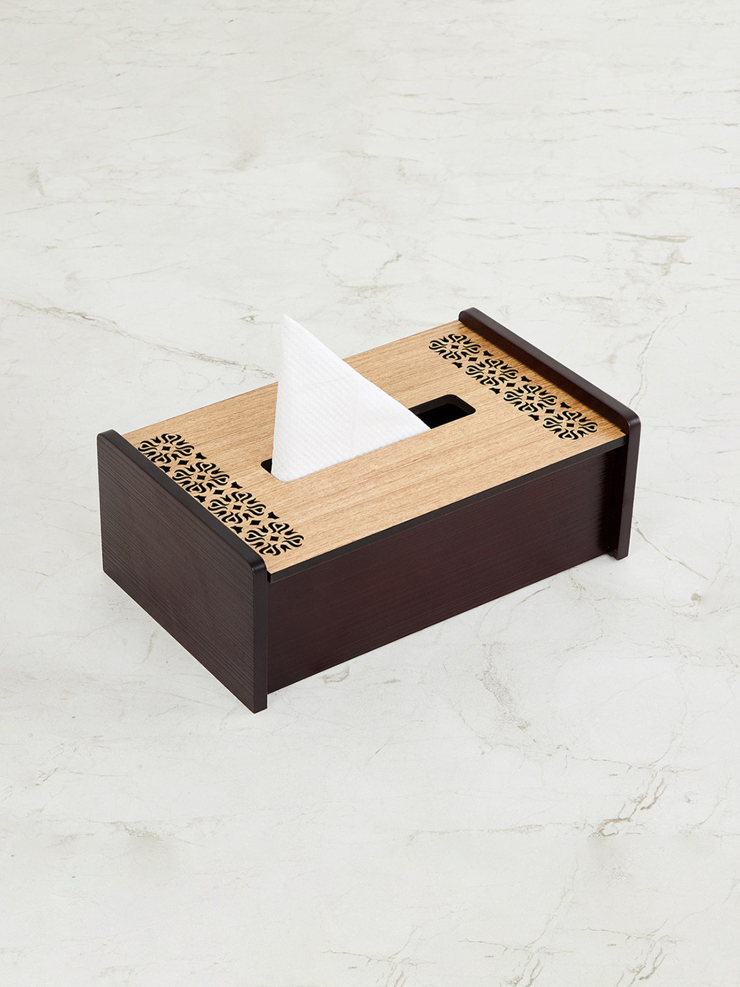 

Home Centre Brown Wooden Textured Tissue Holder