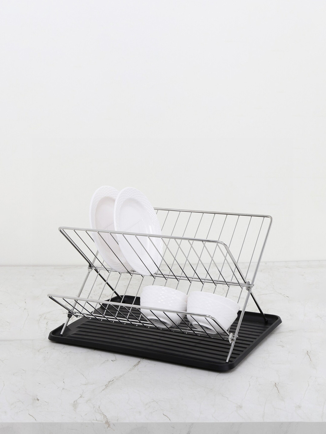 

Home Centre Silver Toned Solid Stainless Steel Foldable Dish Rack