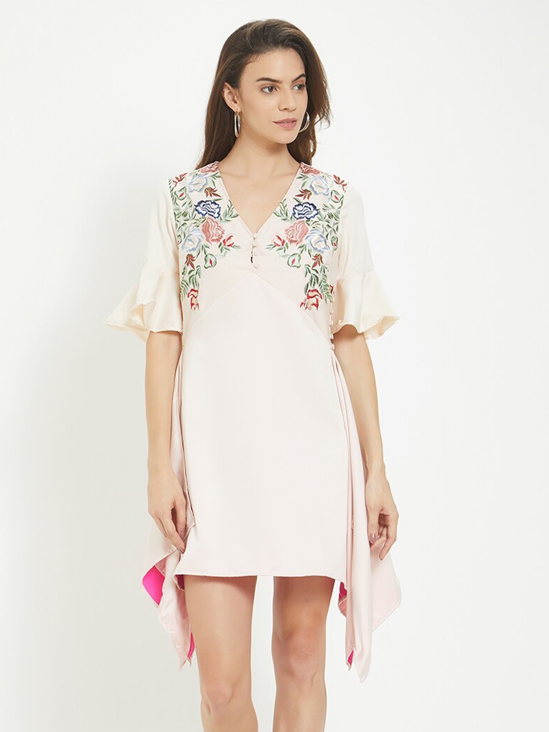 

aaliya Pink Floral Embroidered Satin A-Line Dress
